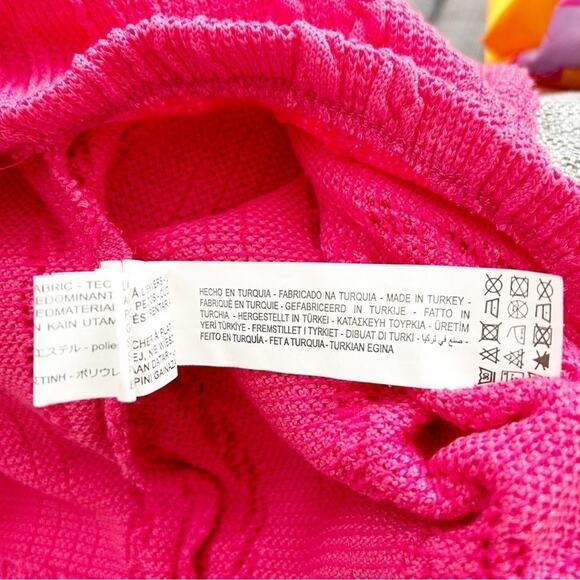 Zara Bright Pink Sleeveless Round Neck Cable Knit Stretch Midi Dress Size M - Picture 5 of 6